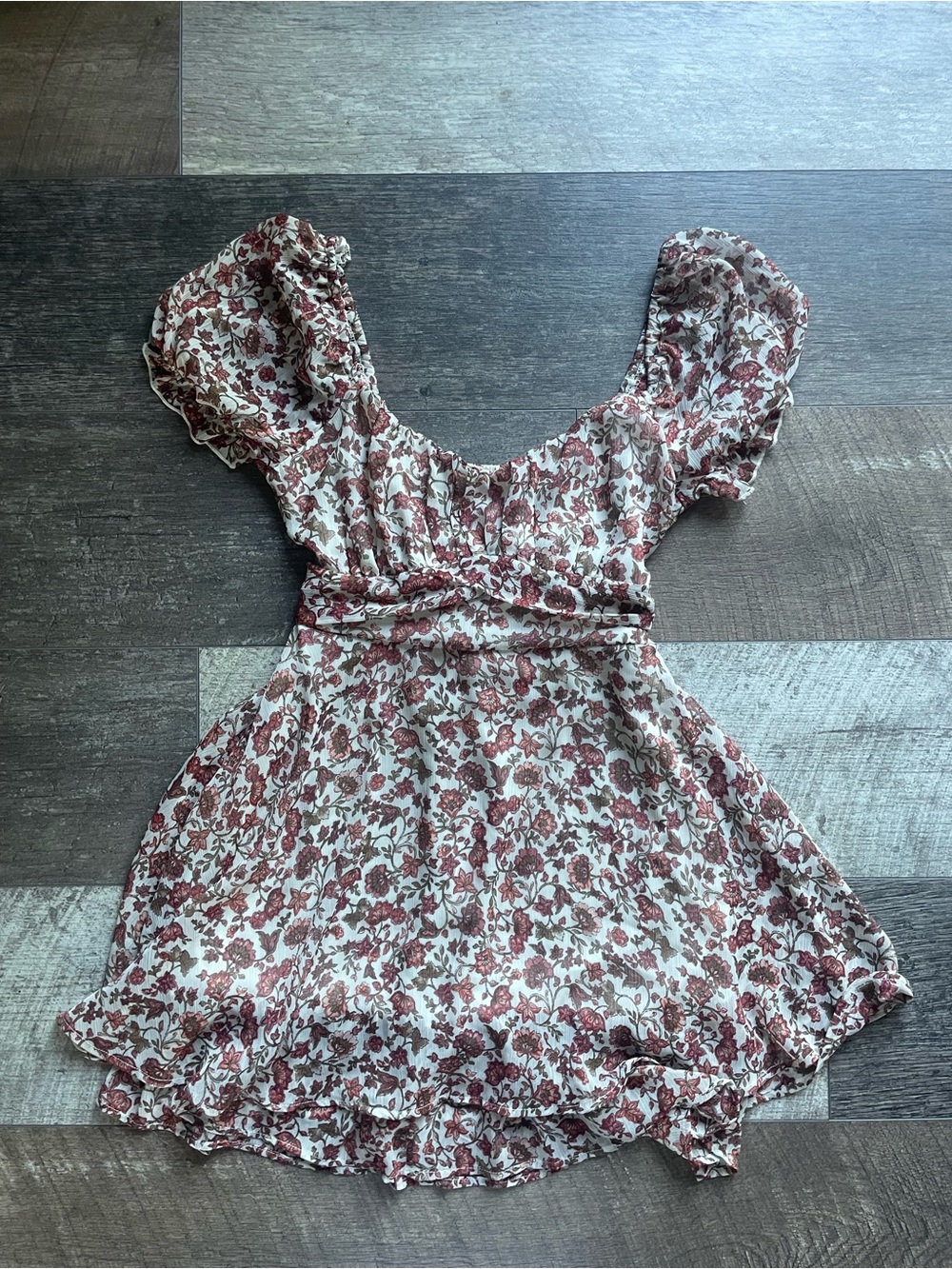 Thirty Thirty Floral Puff Sleeve Mini Dress - Cream & Dusty Rose